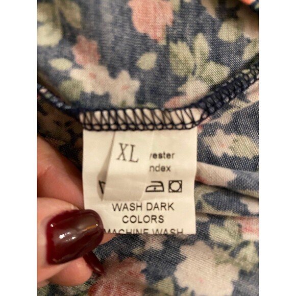 Womans Blouse Plus Size XL Top Navy Floral V Neck Pullover Stretchy Long Sleeve - Picture 9 of 12